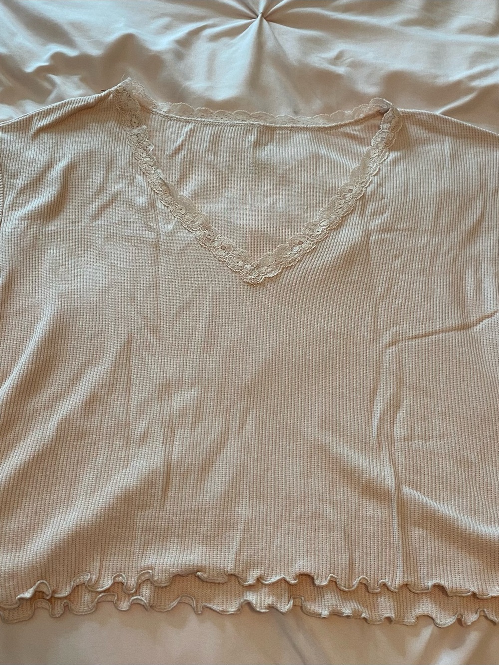 AE Lace Trim Ribbed V-Neck Tank Top - light pink